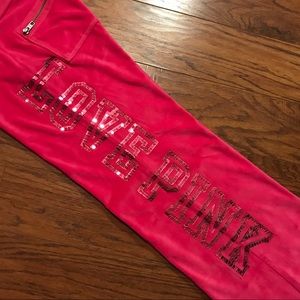 SOLD VS PINK Sweatpants Bling Velvet Hot PINK